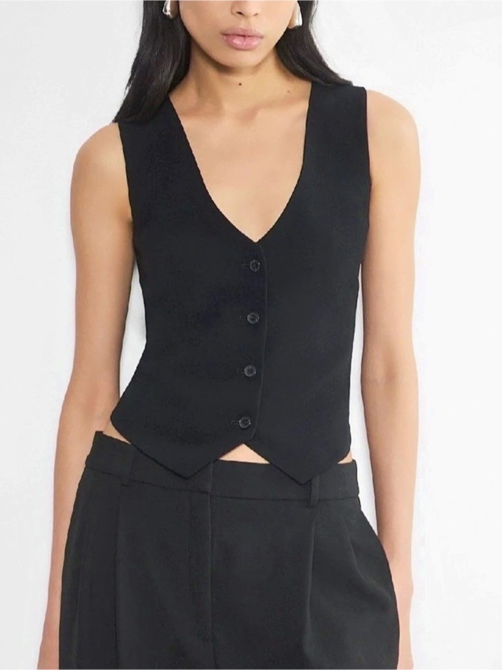 Aritzia Babaton Deniro Black Tailored Button-Front Vest Size 8
